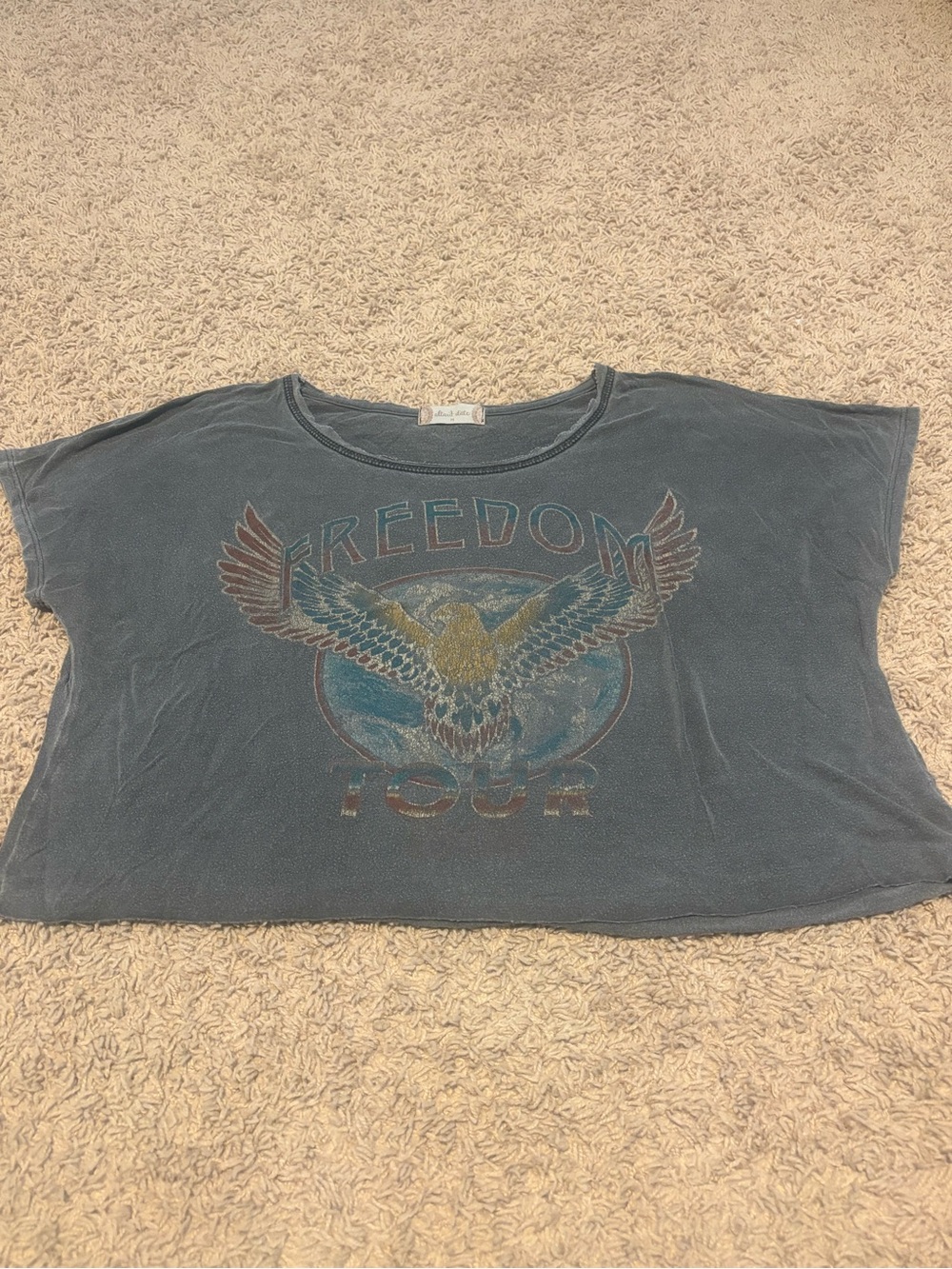 Altar'd State Charcoal Blue Graphic Tee with Multicolor Lettering